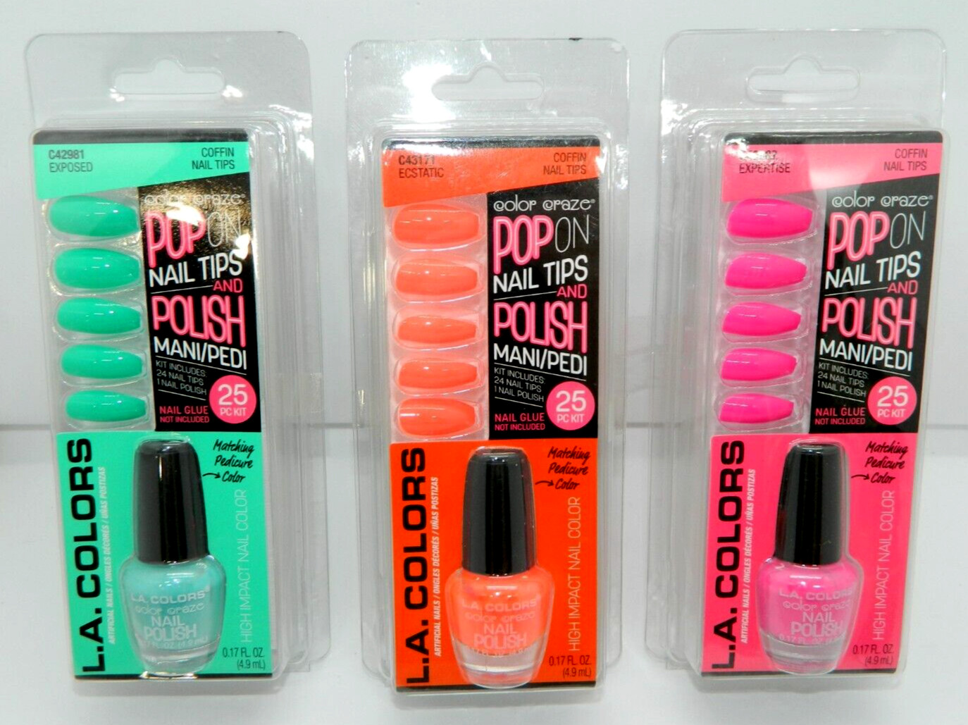 L.A. Colors Color Craze Pop On Nail Tips & Nail Polish Green, Orange Or Pink