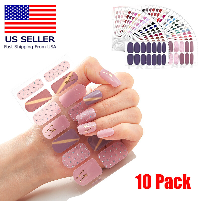 10 Pack Full Size Nail Wraps Stickers Polish Toe Manicure Art Decor 3D Decals US