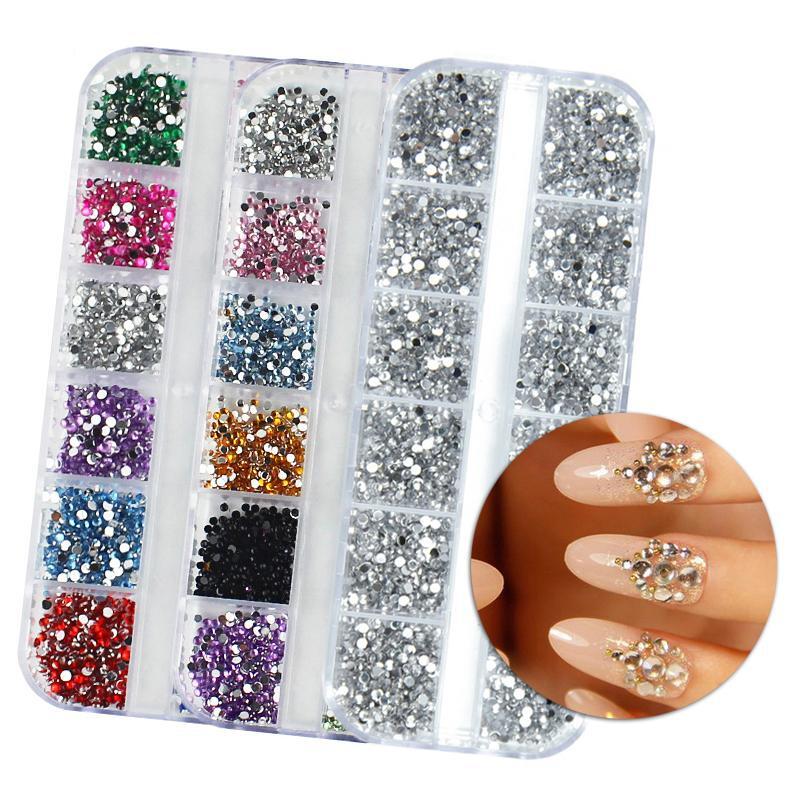3000Pcs Nail Art Flat Back Crystal Rhinestone 1.5mm 2.0mm Dazzling Diamonds 3D D