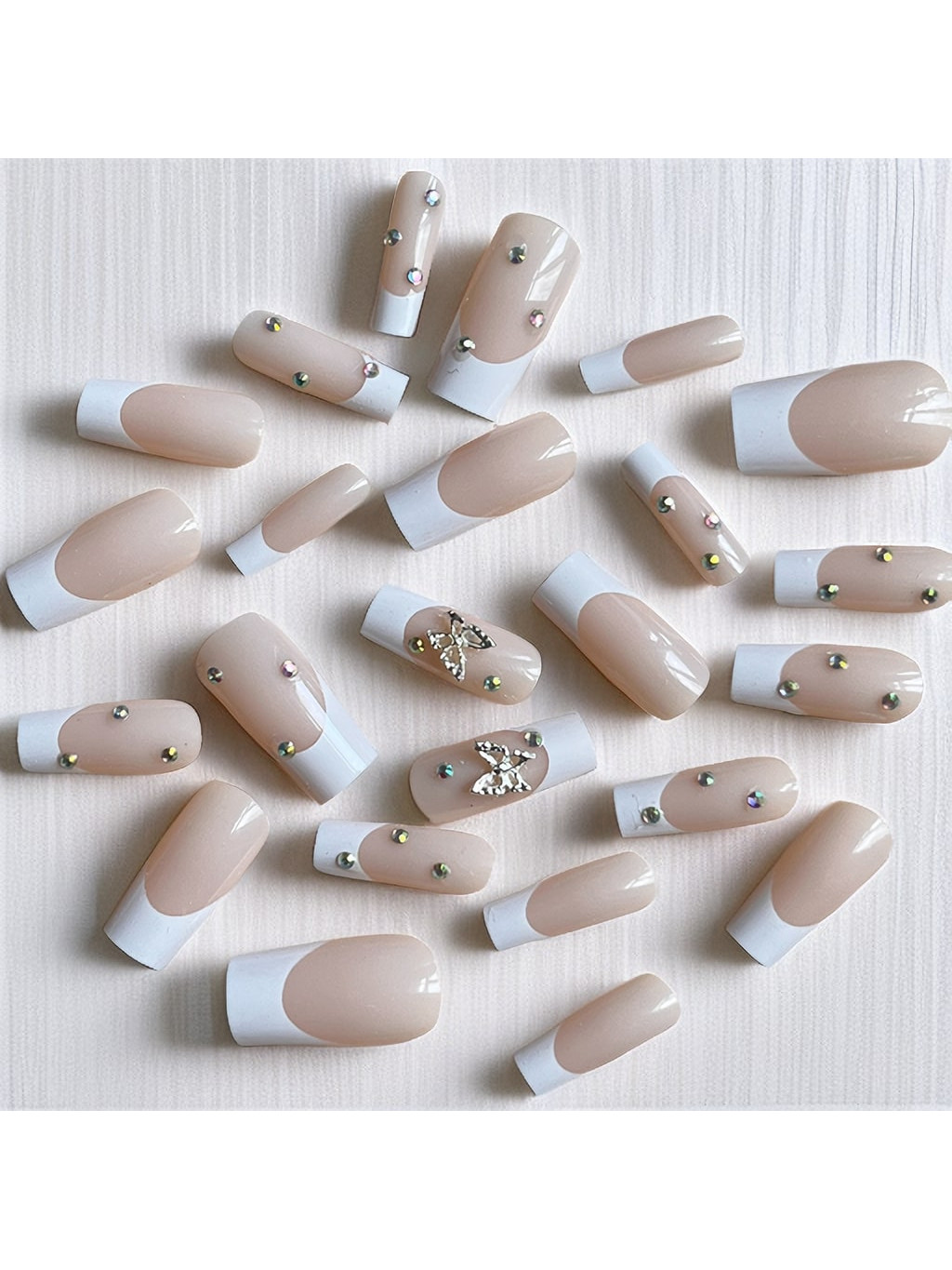 24pcs/set Square French Metal Butterfly Design Fake Nails False Nails Press On