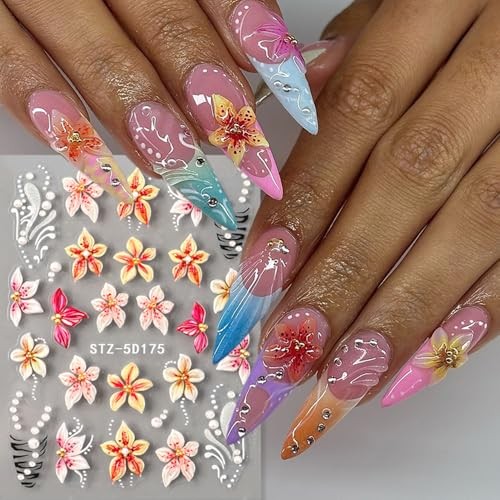 3Sheet 5D Embossed Nail Stickers – Spring Nail Art – Flower Stickers – 7