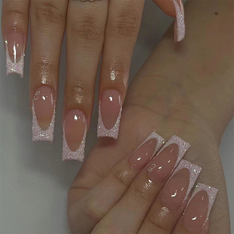 Wearable Fake Nails Bling 24Pcs Designs Medium Long Coffin Decor False Nails
