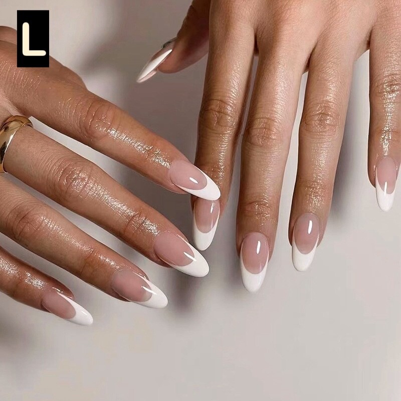 12 Boxes Flower Star French Tip Long Almond Press On Nails (Wholesale)