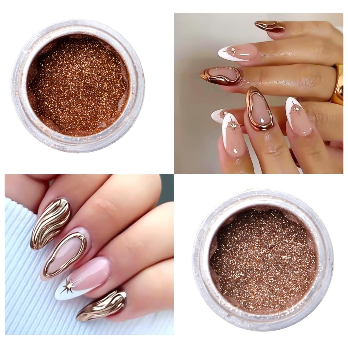 Chrome Nail Powder Metallic Gold And Sier, Magic Mirror Effect Pient