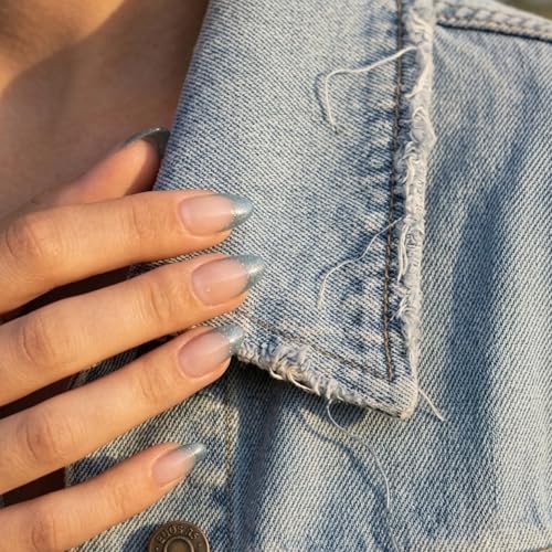 Denim Blue Glitter Jeans – Short Tip – Press on Nails – Blue Jean