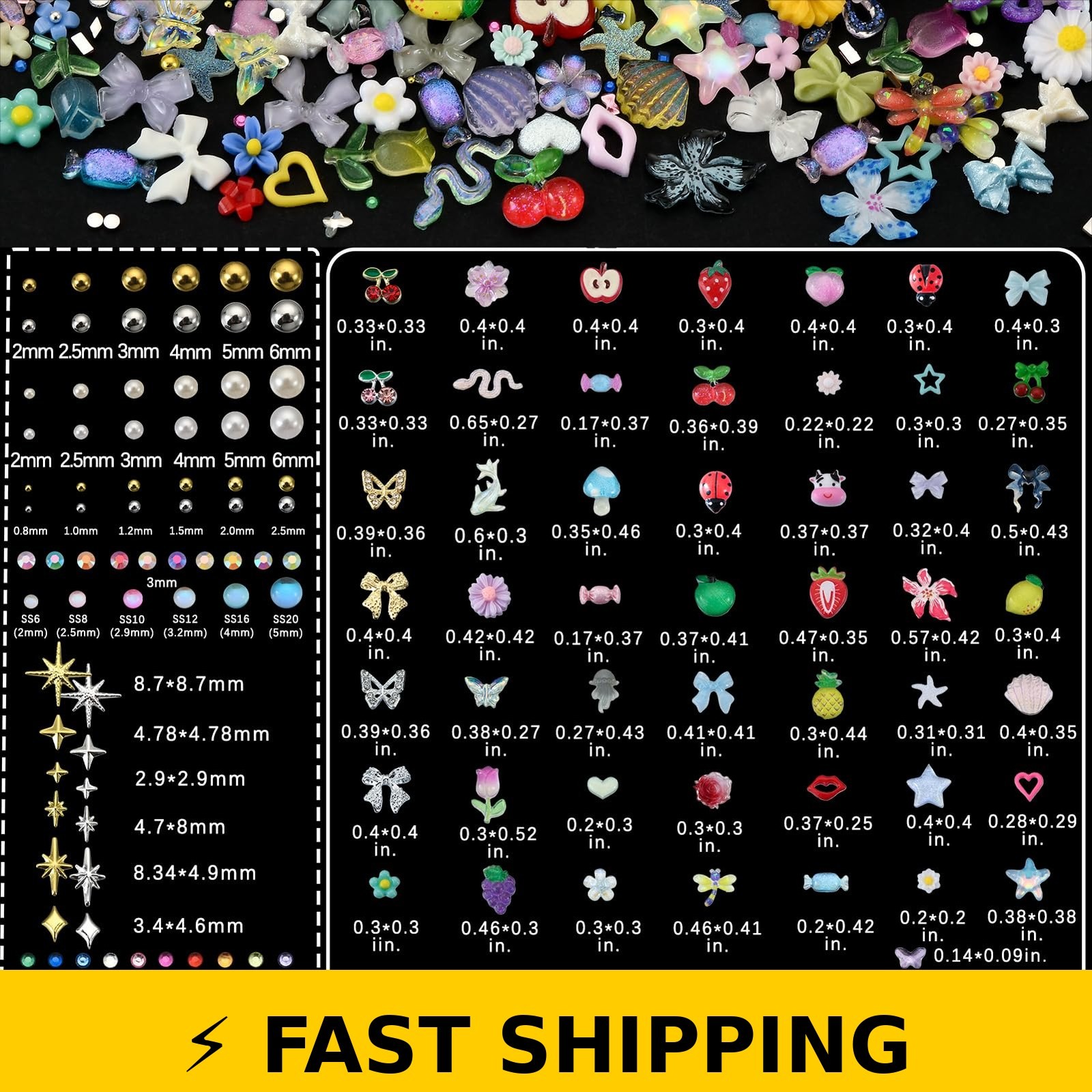 OPMADM 9000 Pcs 3D Nail Charms Design Kit – 110 Styles