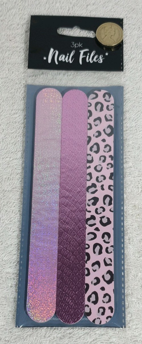 3x Sparkly PEARLESCENT PINK Cute Nail Files Emery Boards 3 New Pretty Nail Files