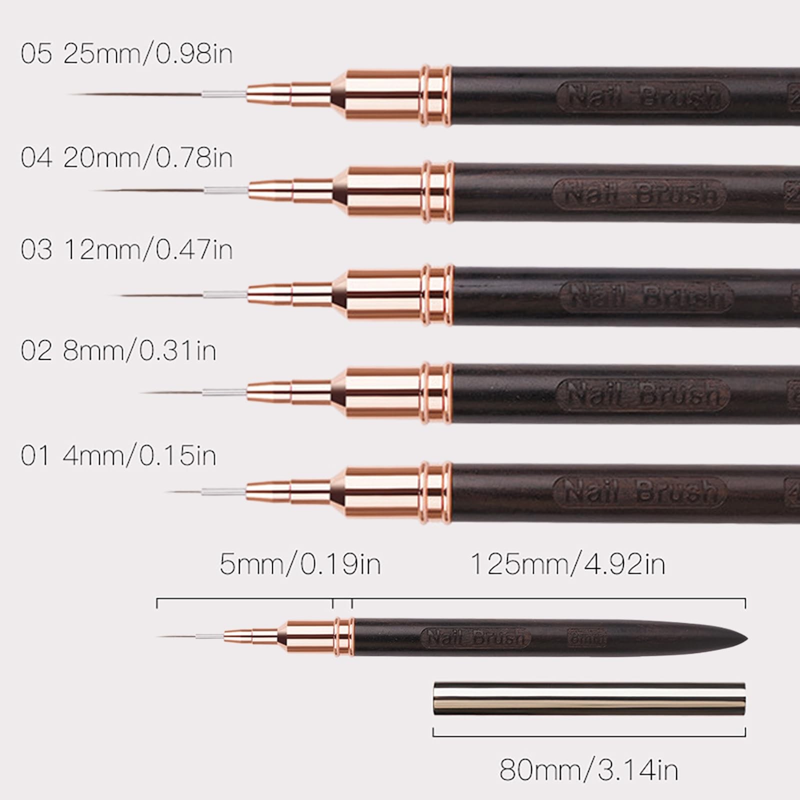 5 Pcs Black Wood Nail Art Liner Brushes Details Painting Nail Art Design Brus…