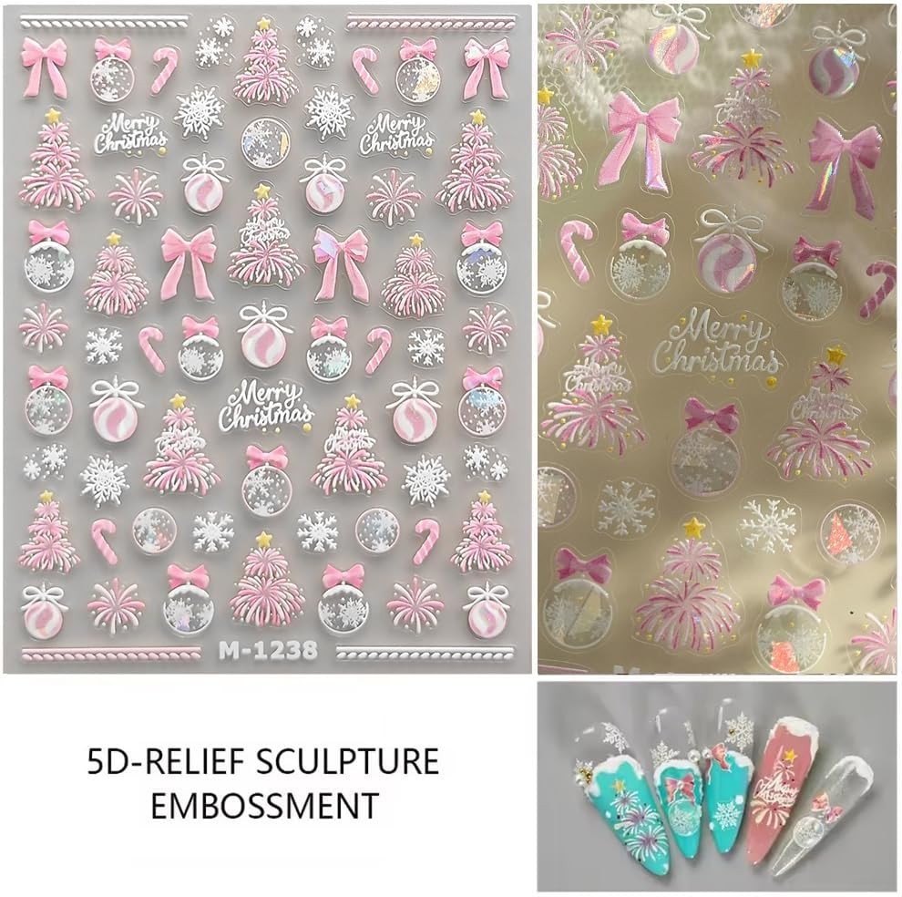 5D Embossed Christmas Nail Art Stickers – Winter Wonderland Design Sheet