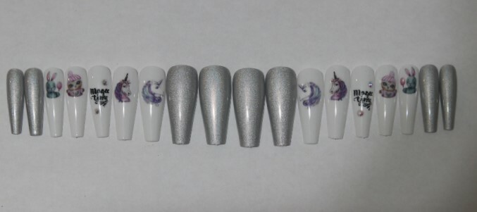 Magic time with holographic chrome and Swarovski Crystals- press on nail set