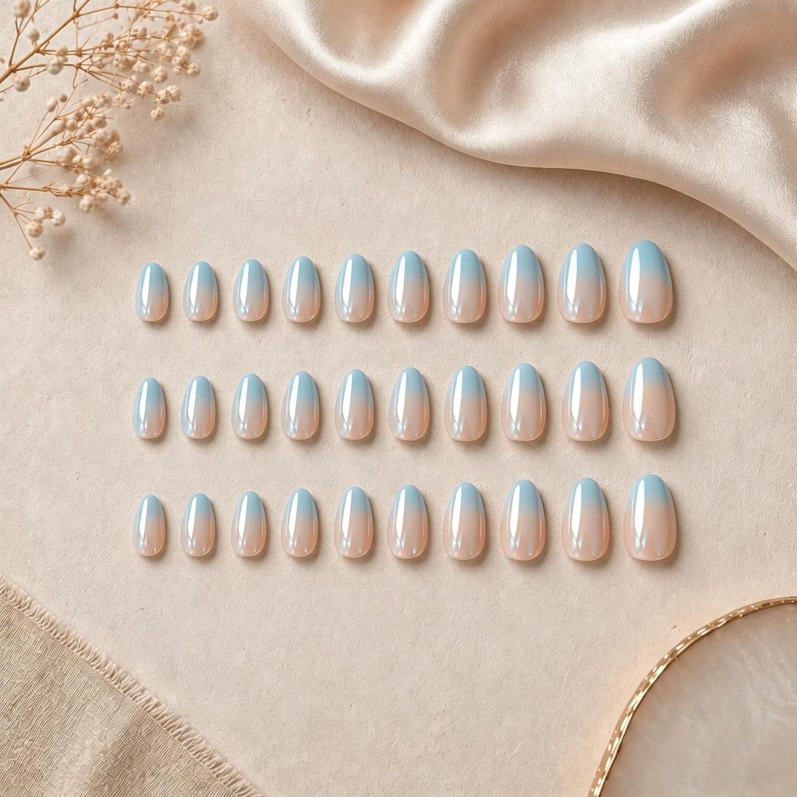 SXVME short almond ombre blue press on nails