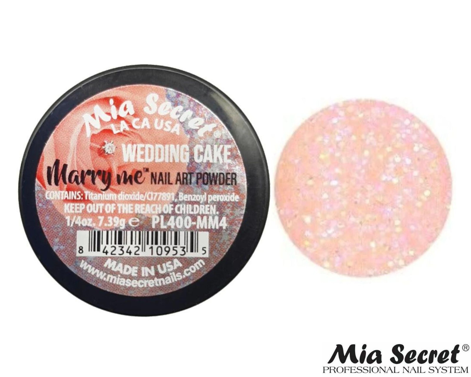 MIA SECRET Nail Art Powder 1/4oz-WEDDING CAKE (MARRY ME COLLECTION)