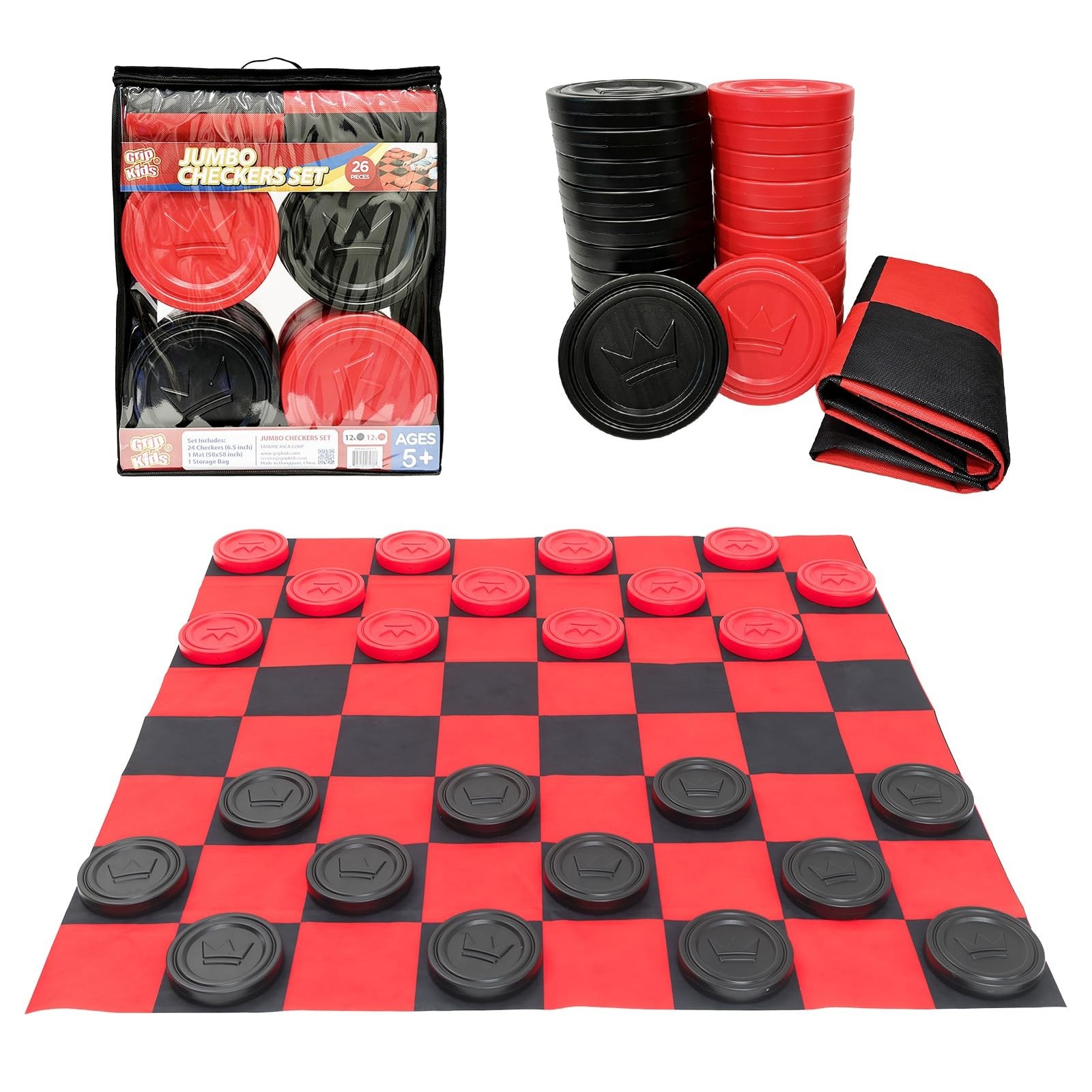 Jumbo Checkers Set with Storage Bag – 58 inch mat – Outdoor & Indoor Play Toy…