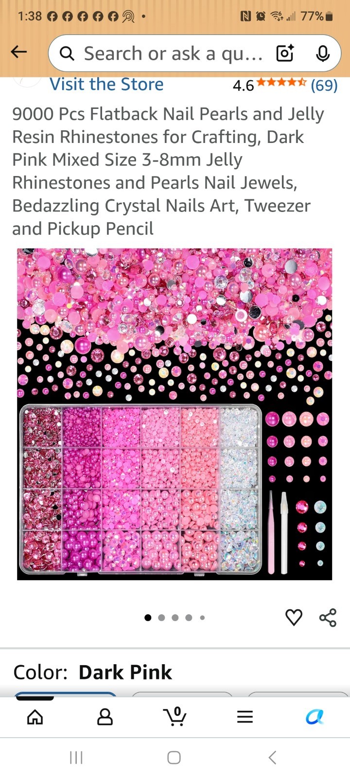 Anower 9000pcs Flatback Resin Pearl Rhinestones, Round Pink/Clear, Nail Art