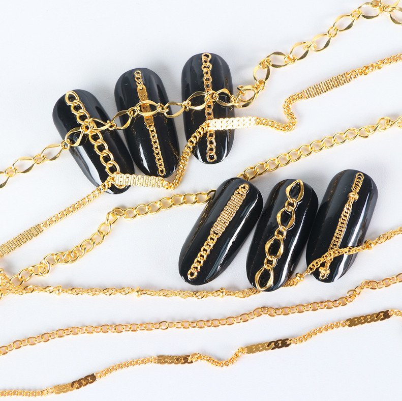 Metal Chain Fashion Gel Manicure DIY Nail Art Decorations Crystal Stud Gold NS16
