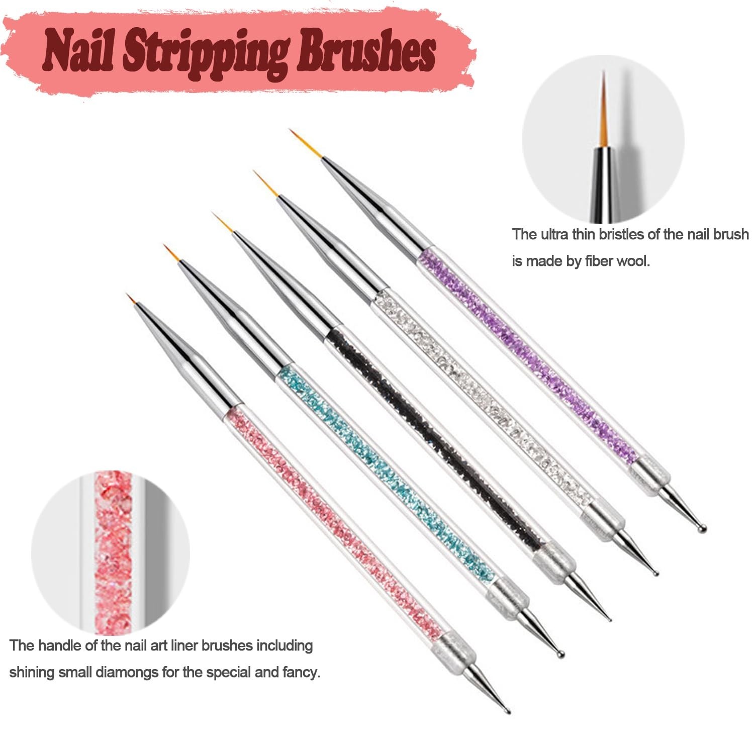 Nail Liner Brushes 5pc Professional Double-Ended Dotting Pen Set DIY French Art