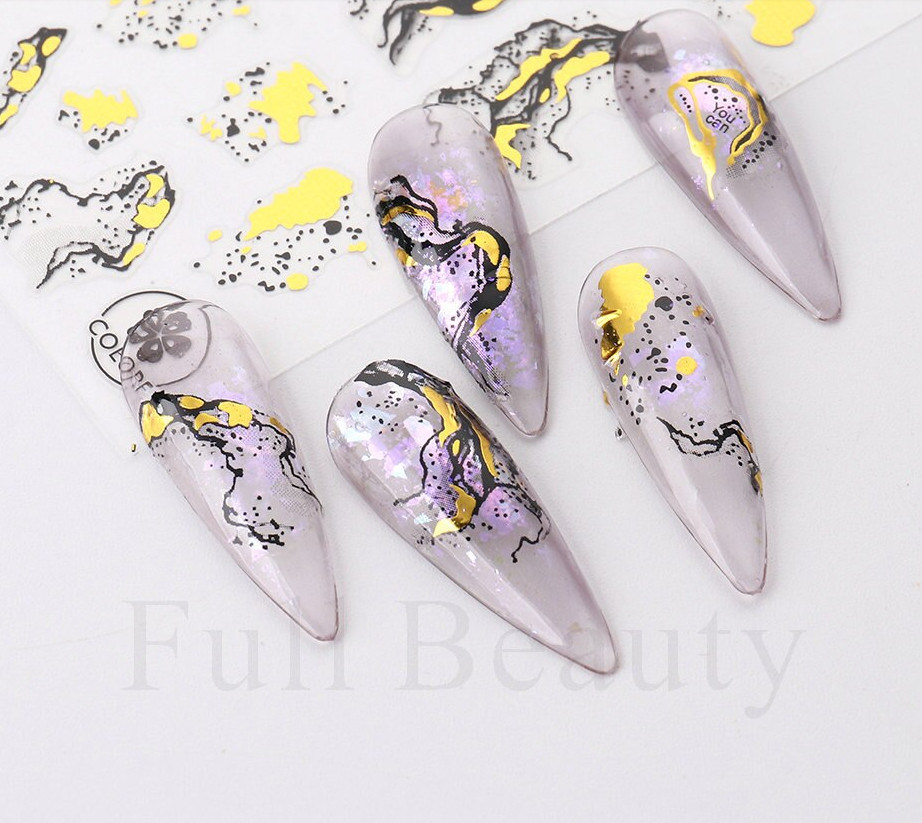 3D Black Gold Bronzing Marble Nail Art Stickers Decals French Line Ink DIY NS43