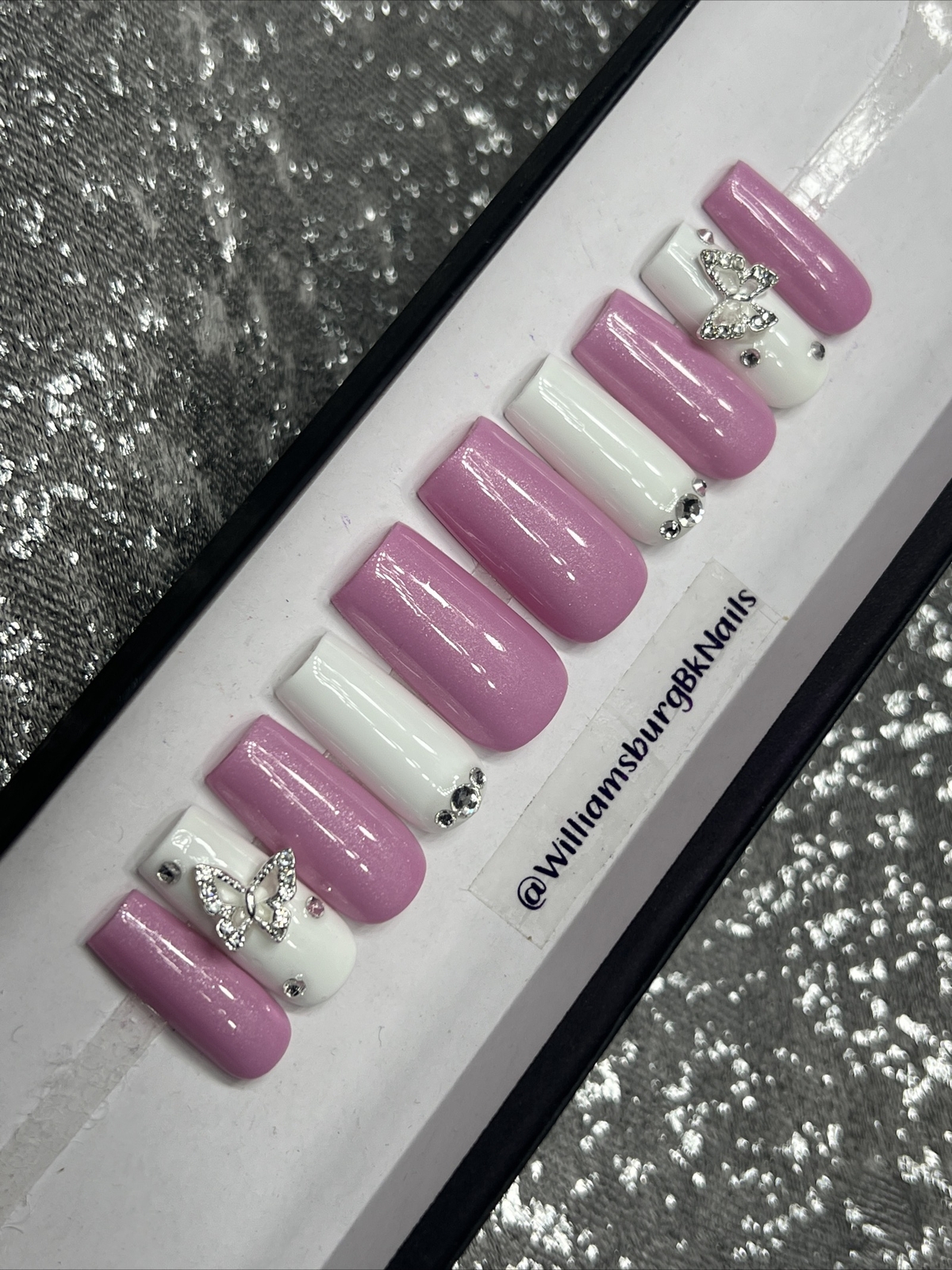 🔥 CUSTOM Gel Press On Nails, Lilac W BLING 10p set FULL SET W Kit BUTTERFLY