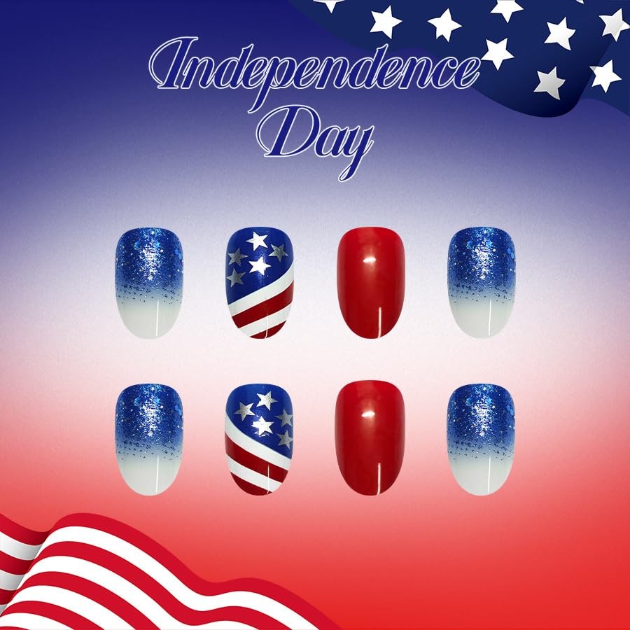 Independence Day Style 4th of July Press on Nails – Short Almond Fake Nails