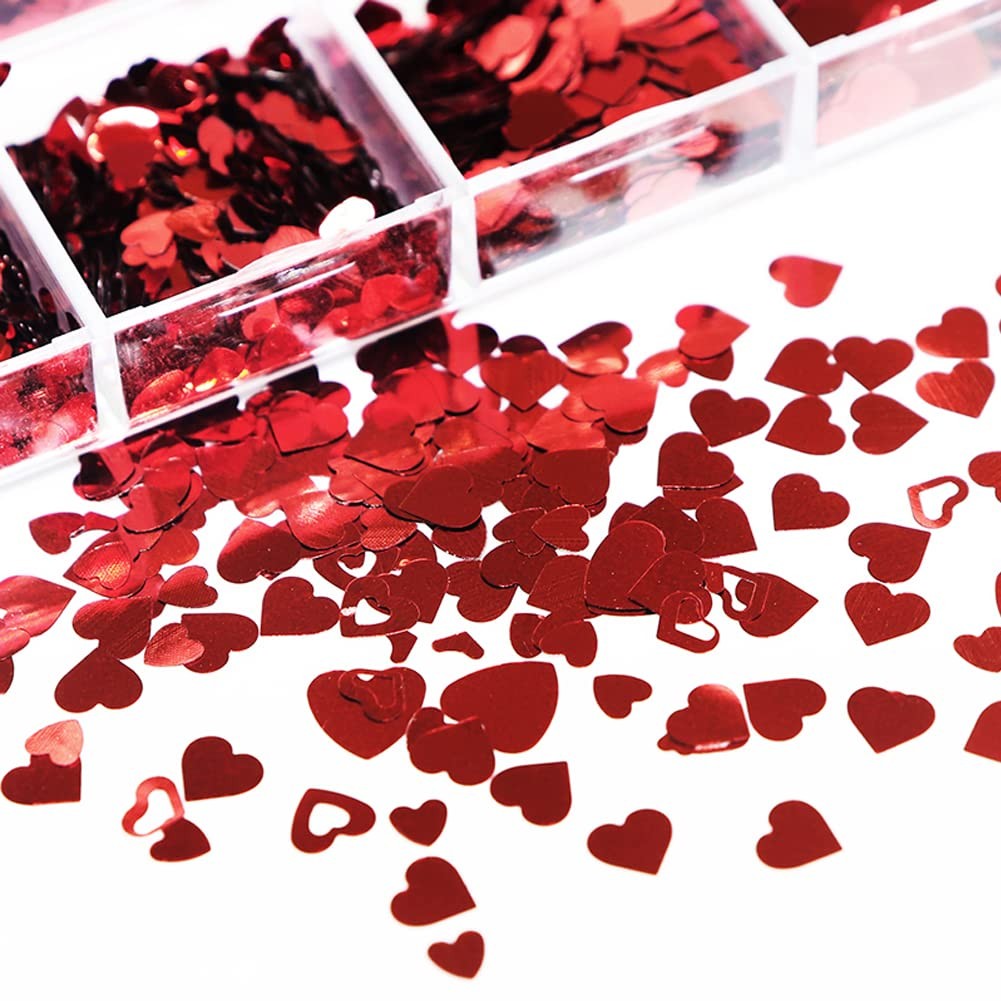 12 Grids Valentines 3D Heart Nail Glitter Sequins for Nail Art Decoration