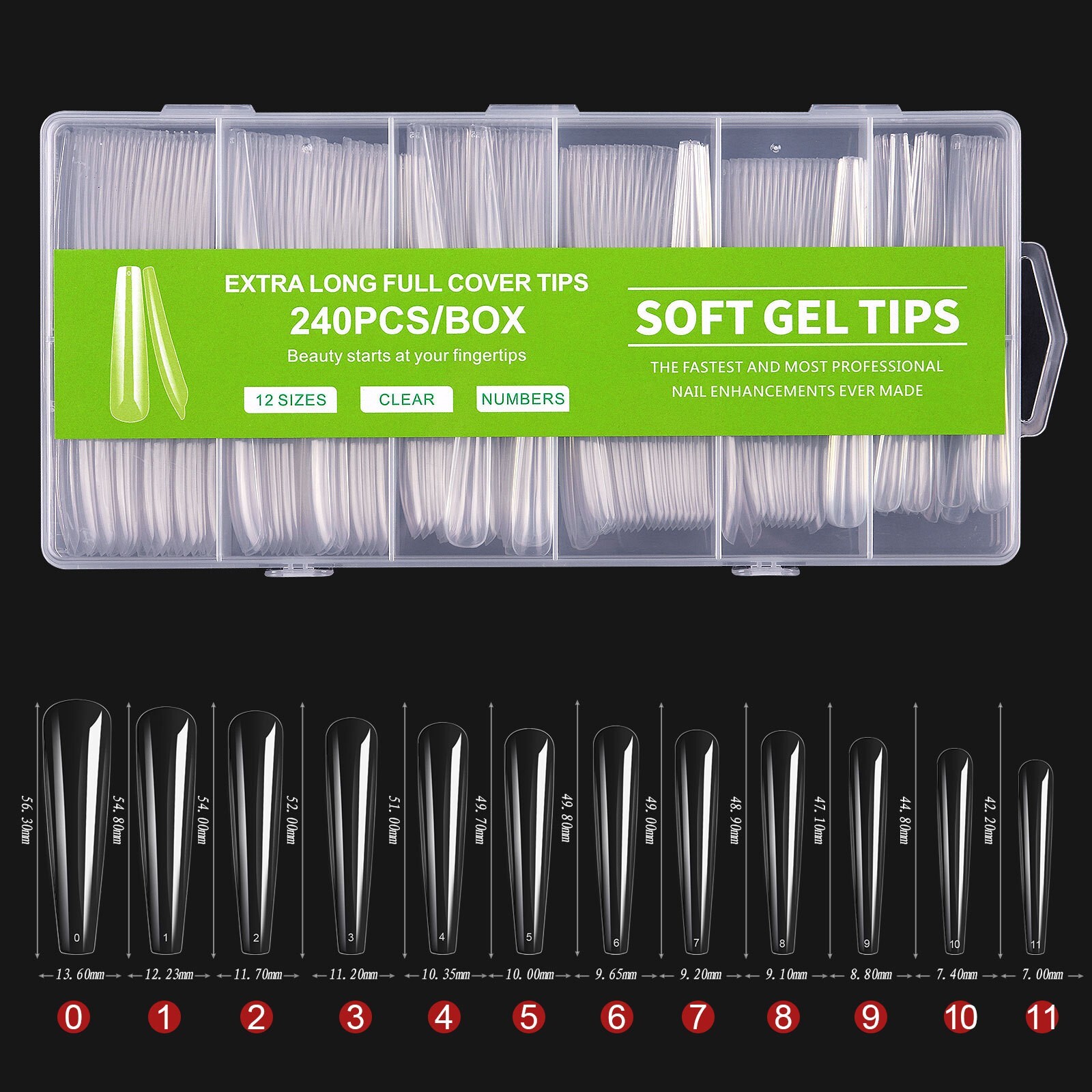 240Pcs Clear Ballerina Coffin Nails 3XL False Nail Tips Full Cover Soft Gel Tips