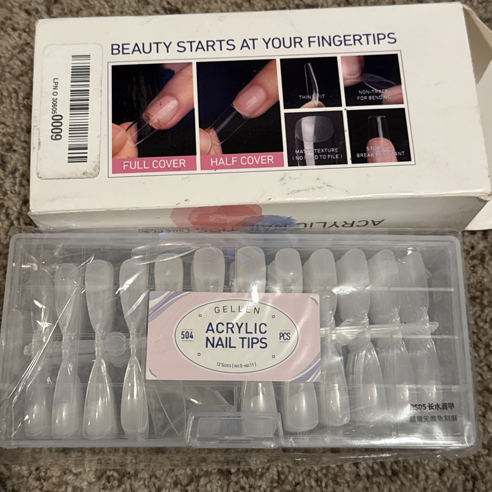 Gellen Stiletto Fake Nails 504Pcs Nail Tips, Acrylic Nail Kit 12 Sizes New Read