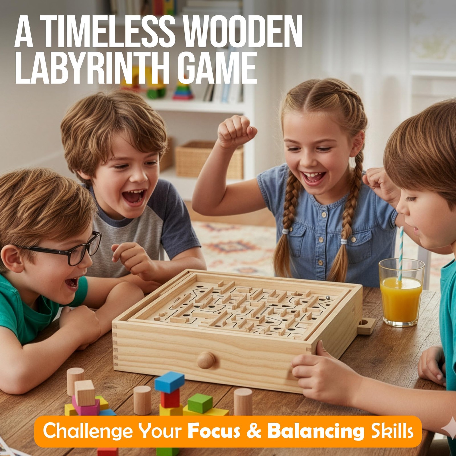 STERLING Wooden Labyrinth Marble Maze Game, Large 12.75″ x 11.5″ Large, Beige