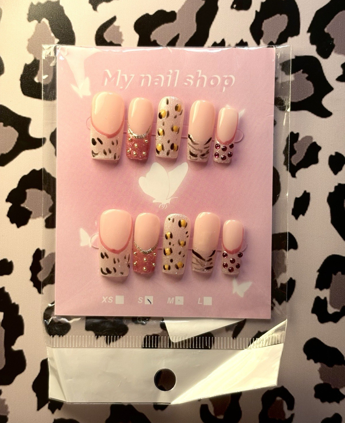 My nail shop Press-On Nails Pink Animal Print Shiny Full Cover Medium Square