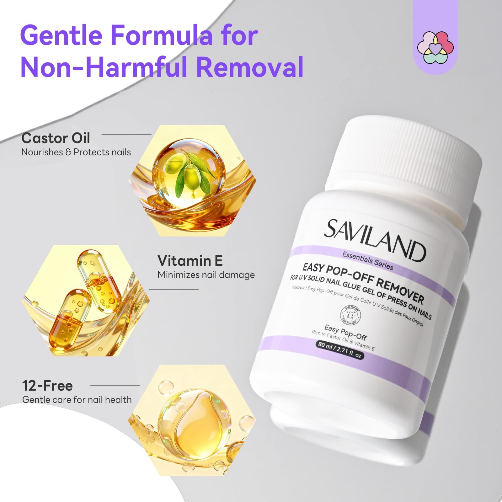 SAVILAND Plant-Based Nail Polish Remover Kit: 6.76 fl.oz Non Acetone Purple-4