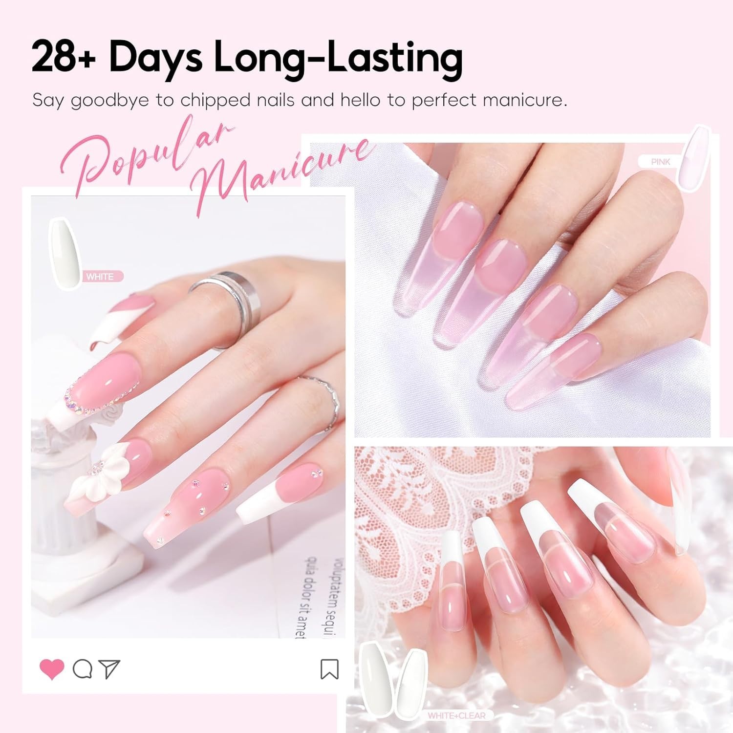 58PCS Acrylic Nail Kit for Beginners with Everything, 3 Colors Professional A…