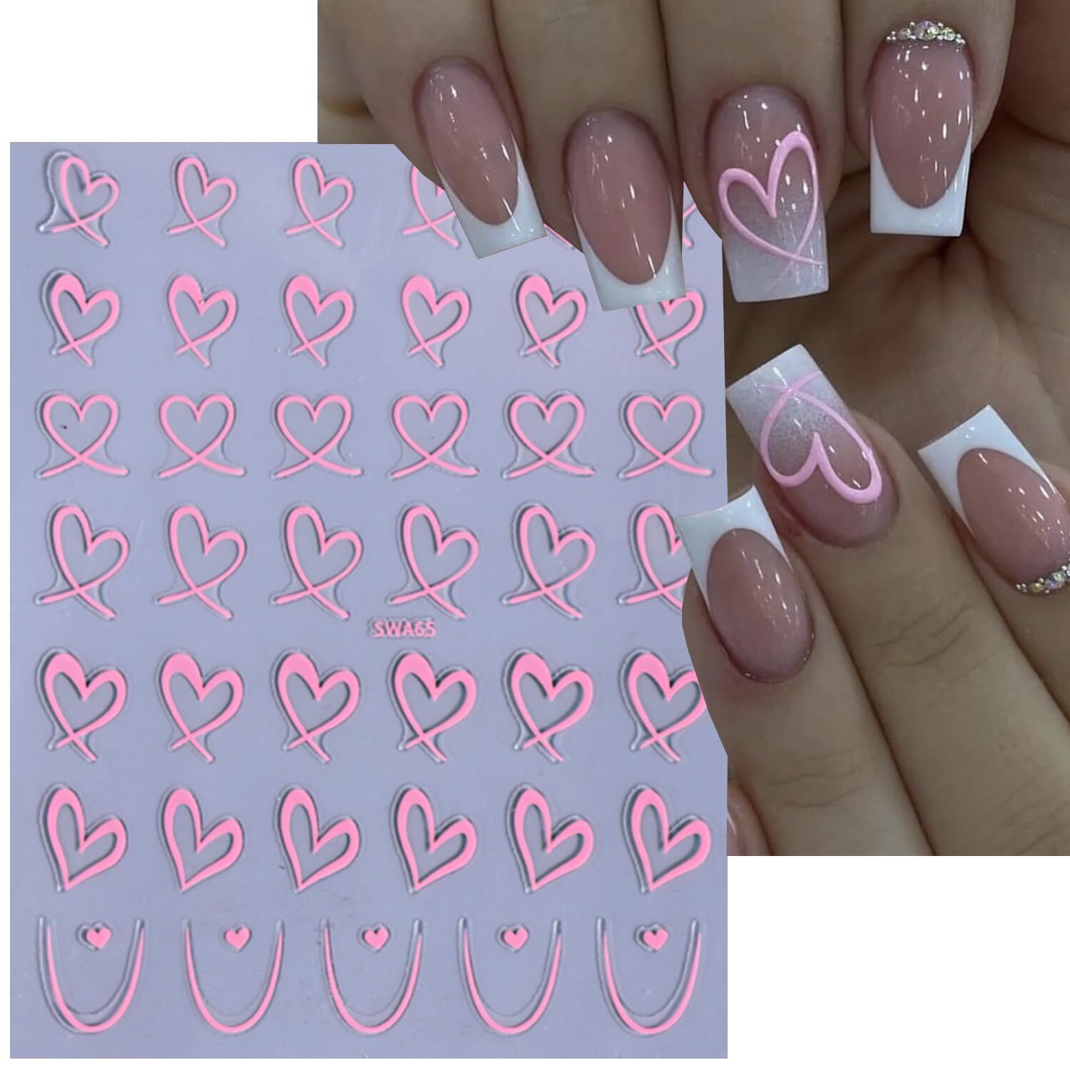 Heart Nail Stickers for Art Love Decals French Colorful