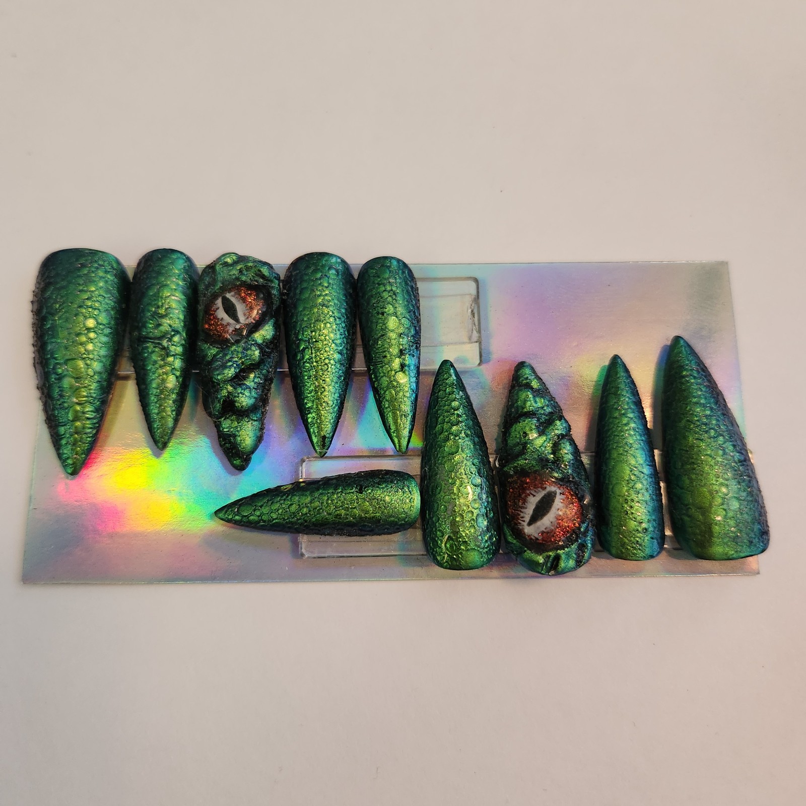 FantaSea Fingers Green 3D Dragon Medium Stiletto Nails Size Large