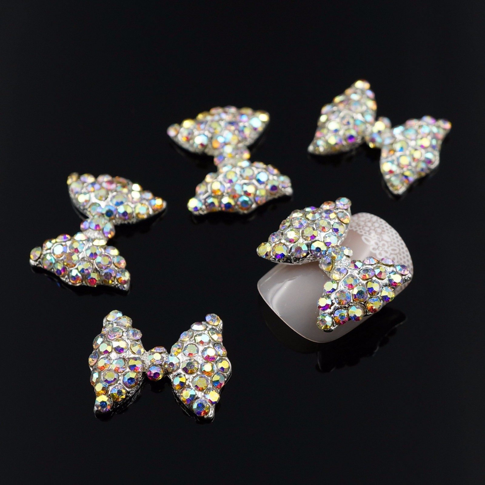 20 Crystal Rhinestones Big Bow Alloy Charms Nail Art Jewelry Crafts Making Decor