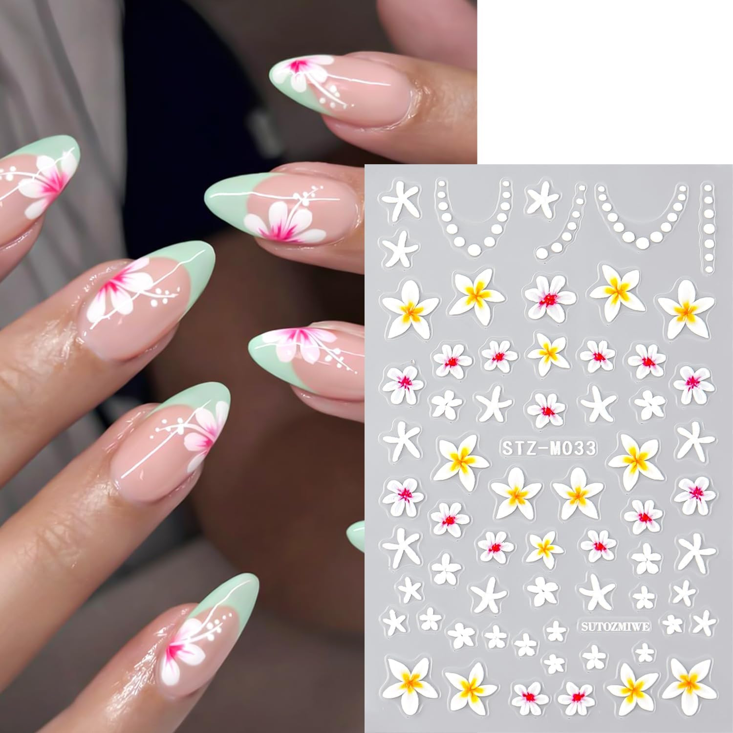 Flower Nail Art Stickers Decals 3PCS 3D Self-Adhesive Floral Nail Stickers | Fra