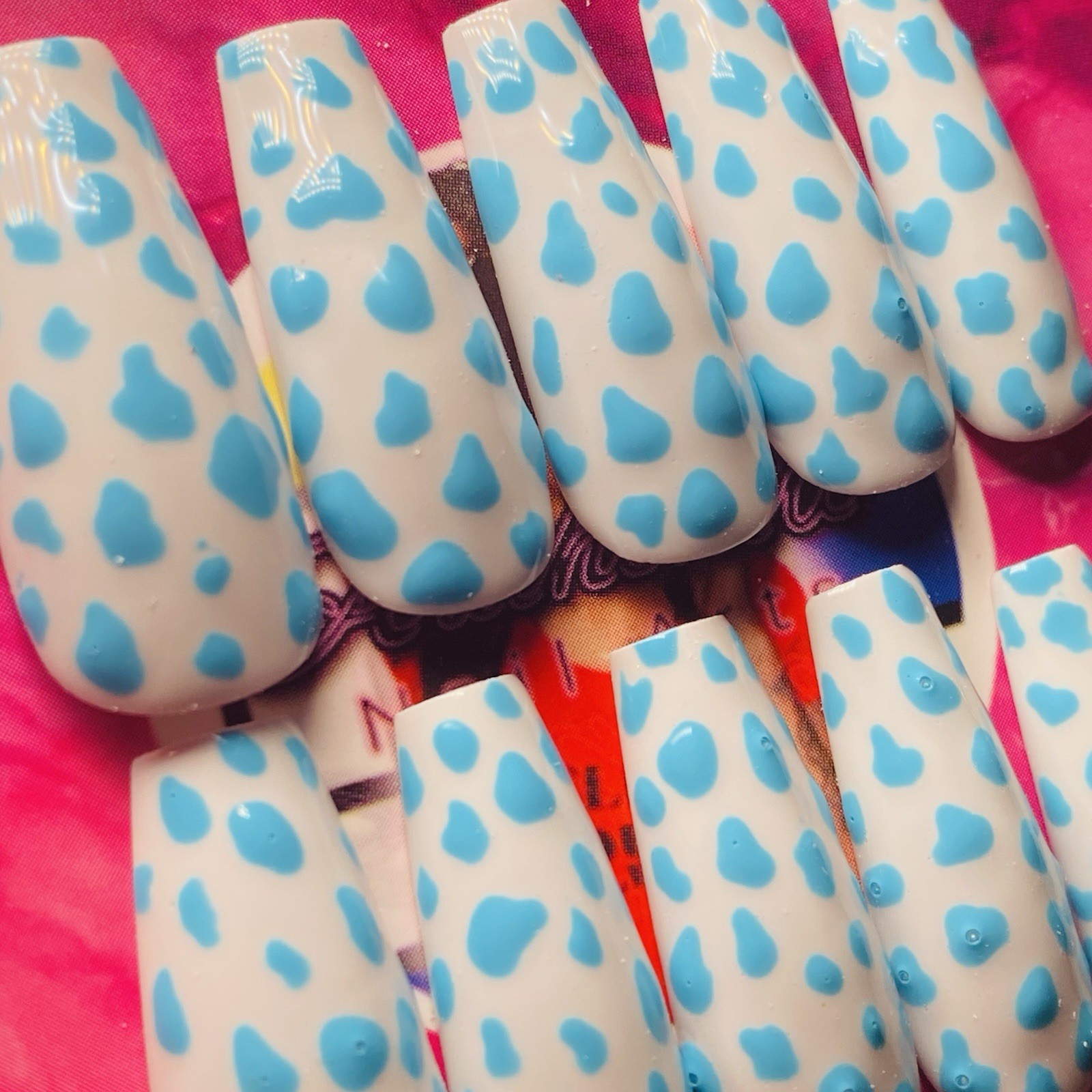 Coffin Press-On Nails Blue White by Authentic Nail Arts by Dia