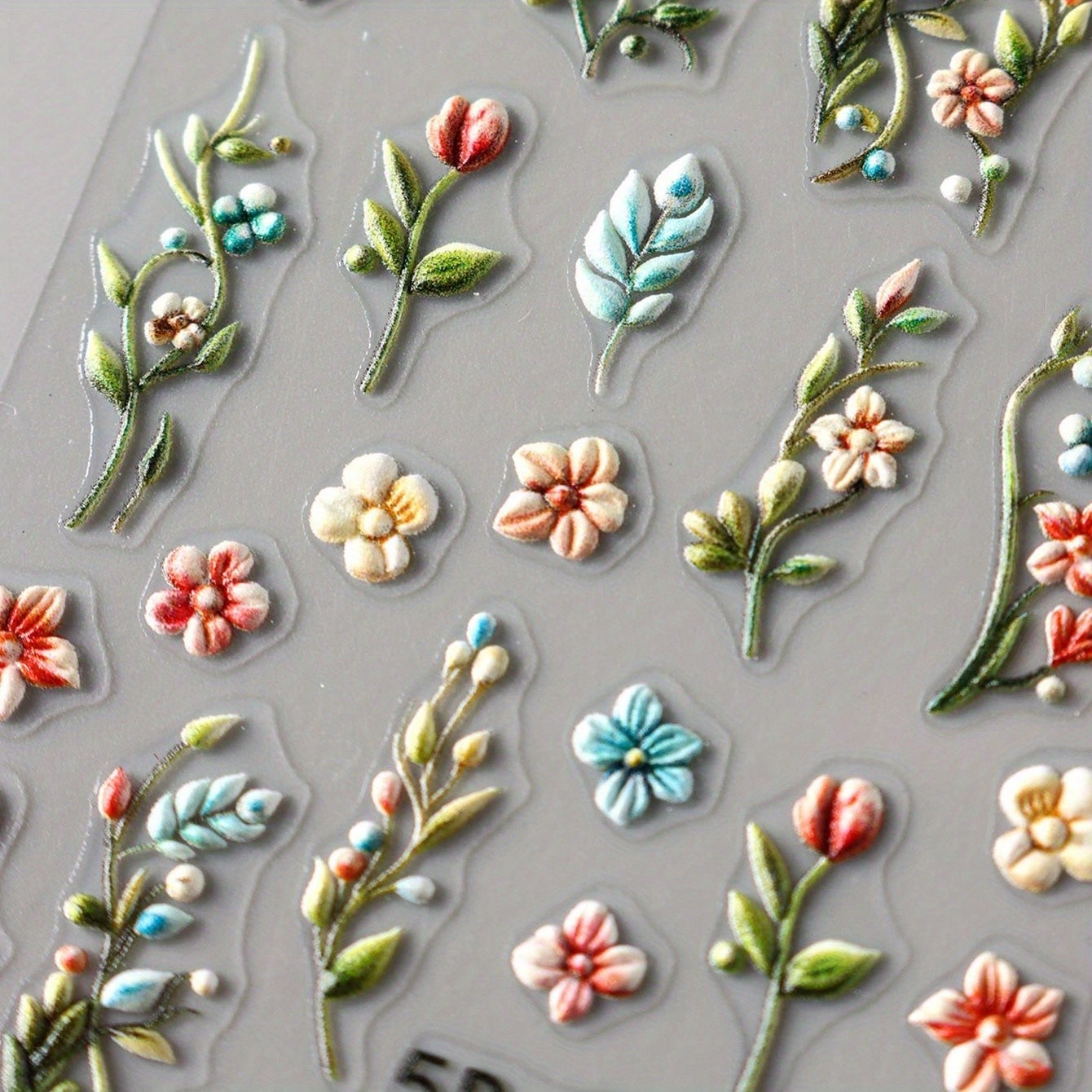 4pcs 5D Embossed Nail Stickers Green Grape Leaf Floral Self-Adhesive Nail Decor