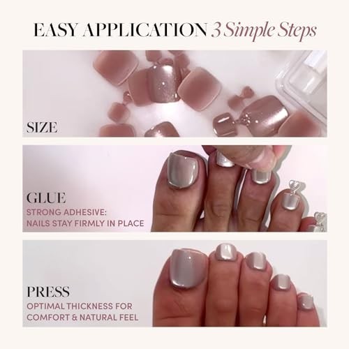 Classic White French Tip Press-On Toenails | 32 Piece Kit with Glue | Glossy Fin