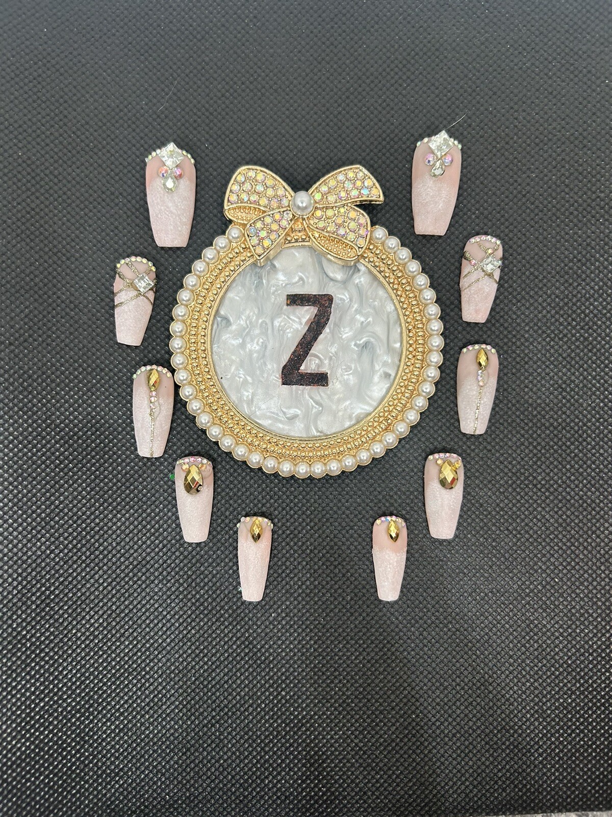 Z NAILZ! Gorgeous Handmade M Coffin Matte W/“Diamond” Bling Press On Nails