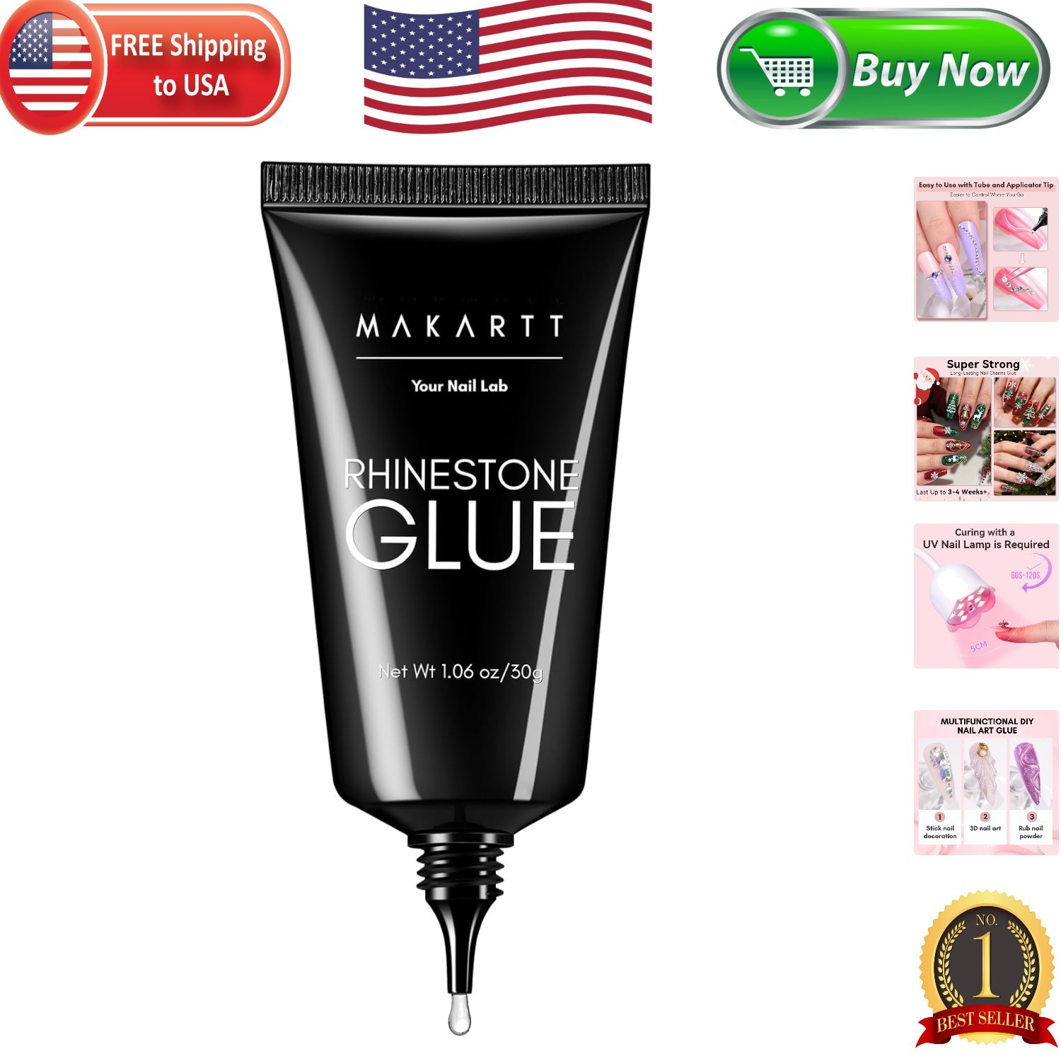 UV Cured Rhinestone Nail Glue – 30ML Non-toxic Adhesive for Flawless Manicures