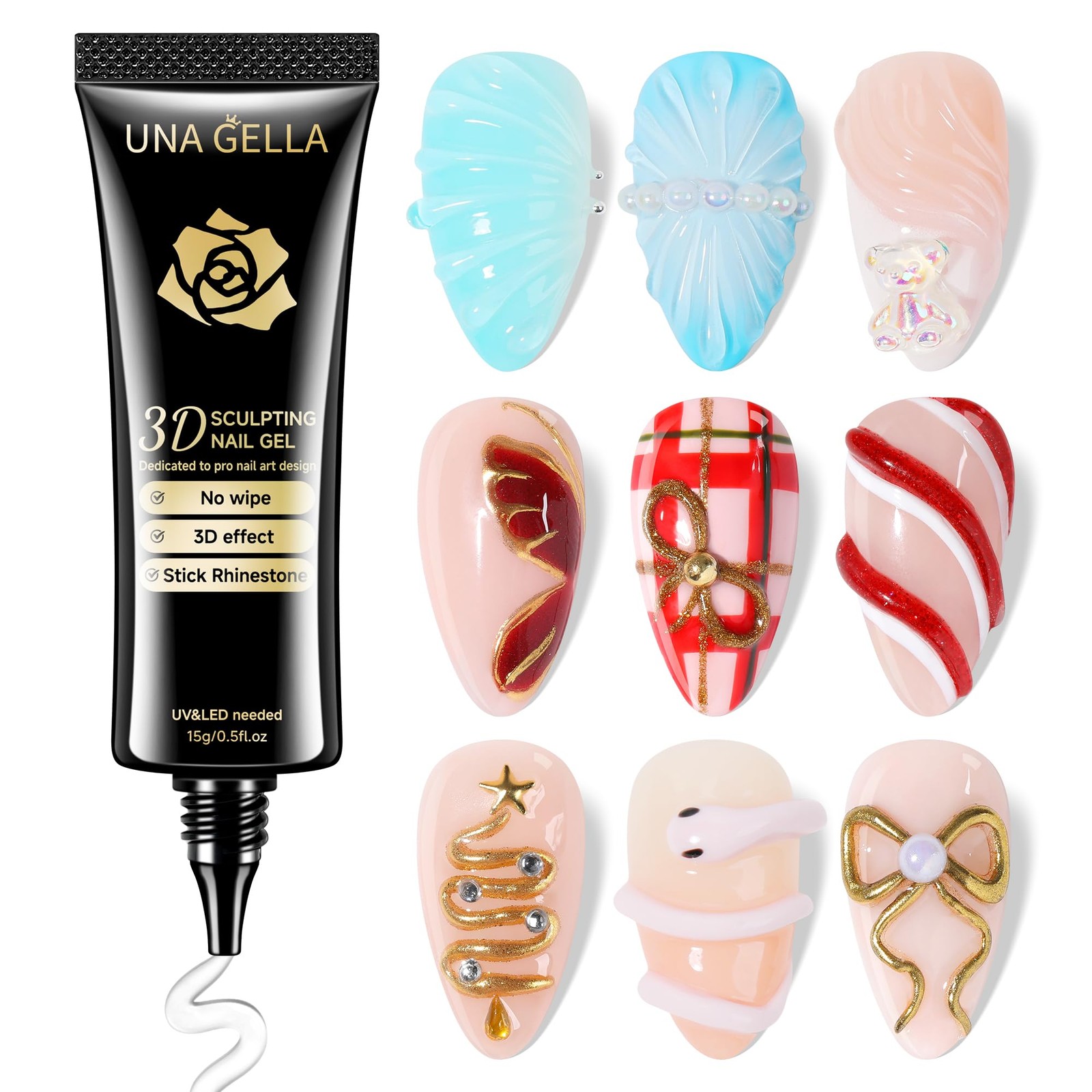 UNA GELLA 3D Gel Nail Art, Sculpting G el Glue 15g 4 in 1 clear