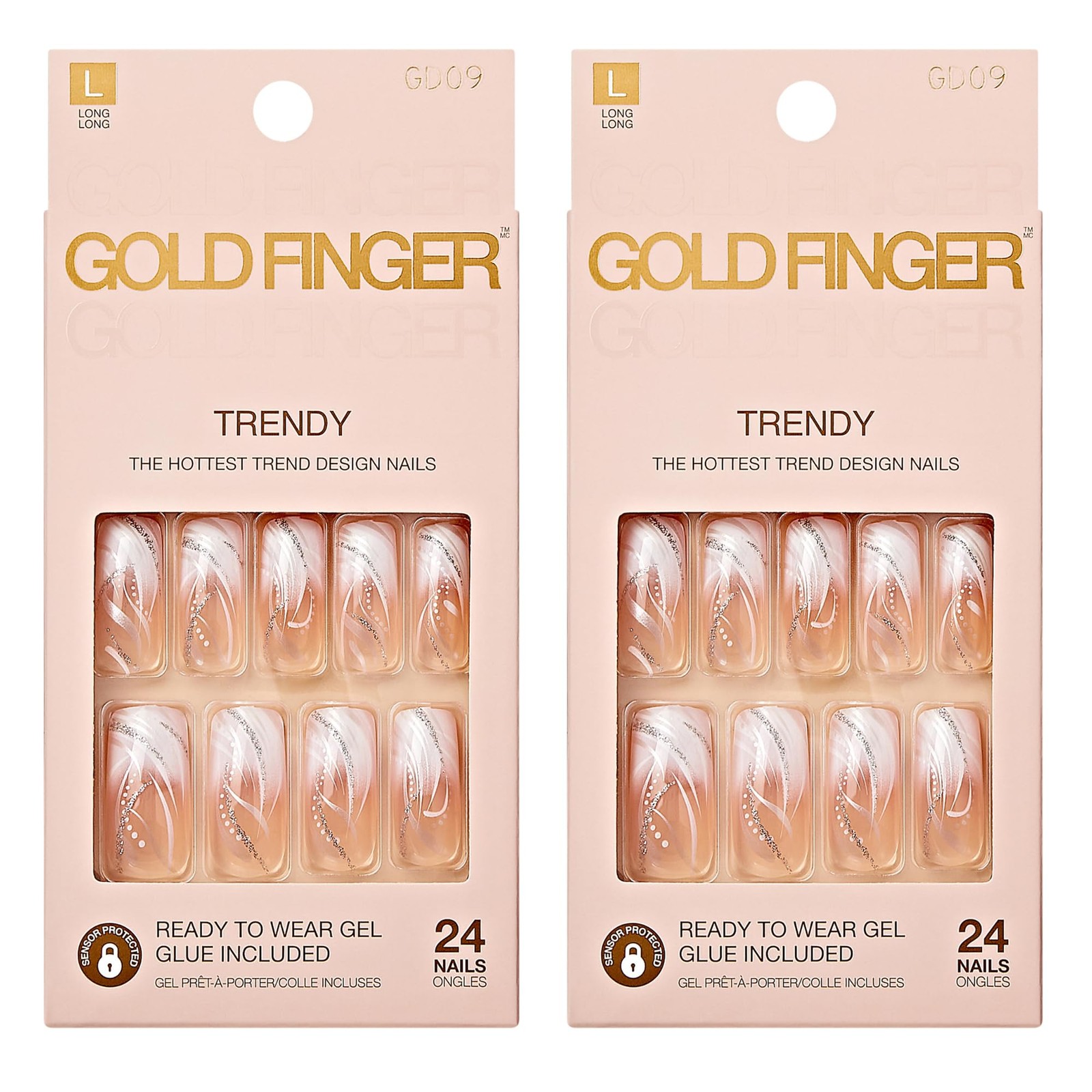 Goldfinger False Nails Gel Glam Design Full 24 Count (Pack of 2), Gold,Pink