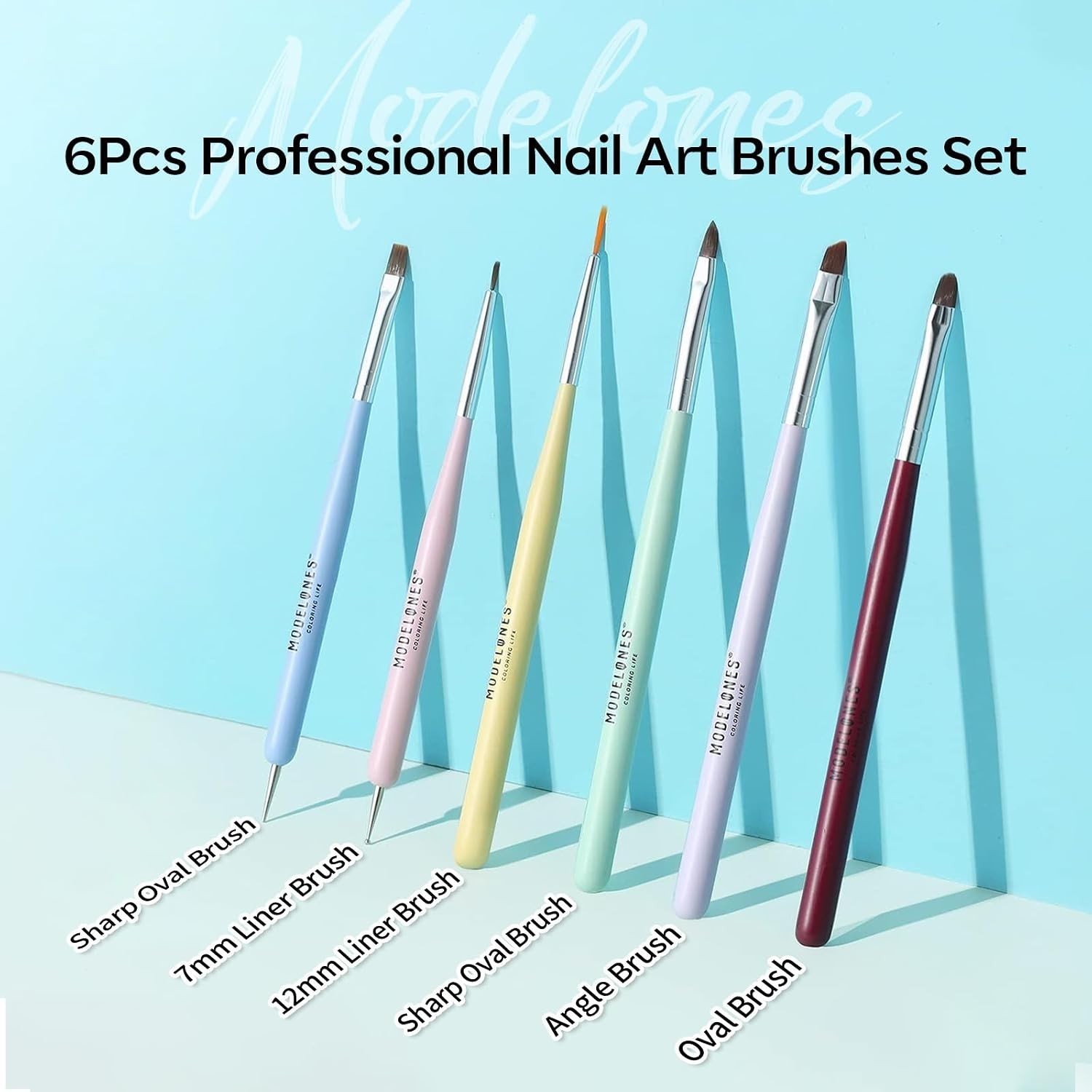 6-Piece Nail Art Brush Set for Gel Polish & 3D Design Enthusiasts