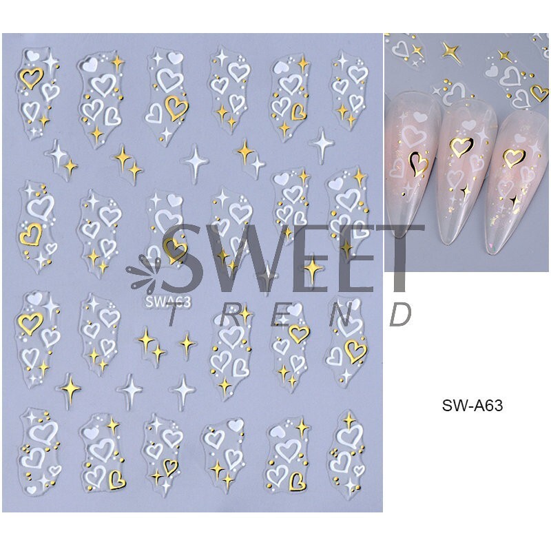 Nail Art Sticker Heart Valentine Star Decals Manicure DIY Peel & Stick NH28