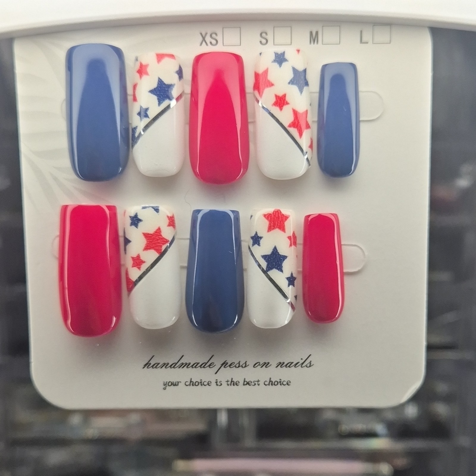 Red White Blue Star Glossy Square Press-On Nails Set Pre-Designed Full Cover