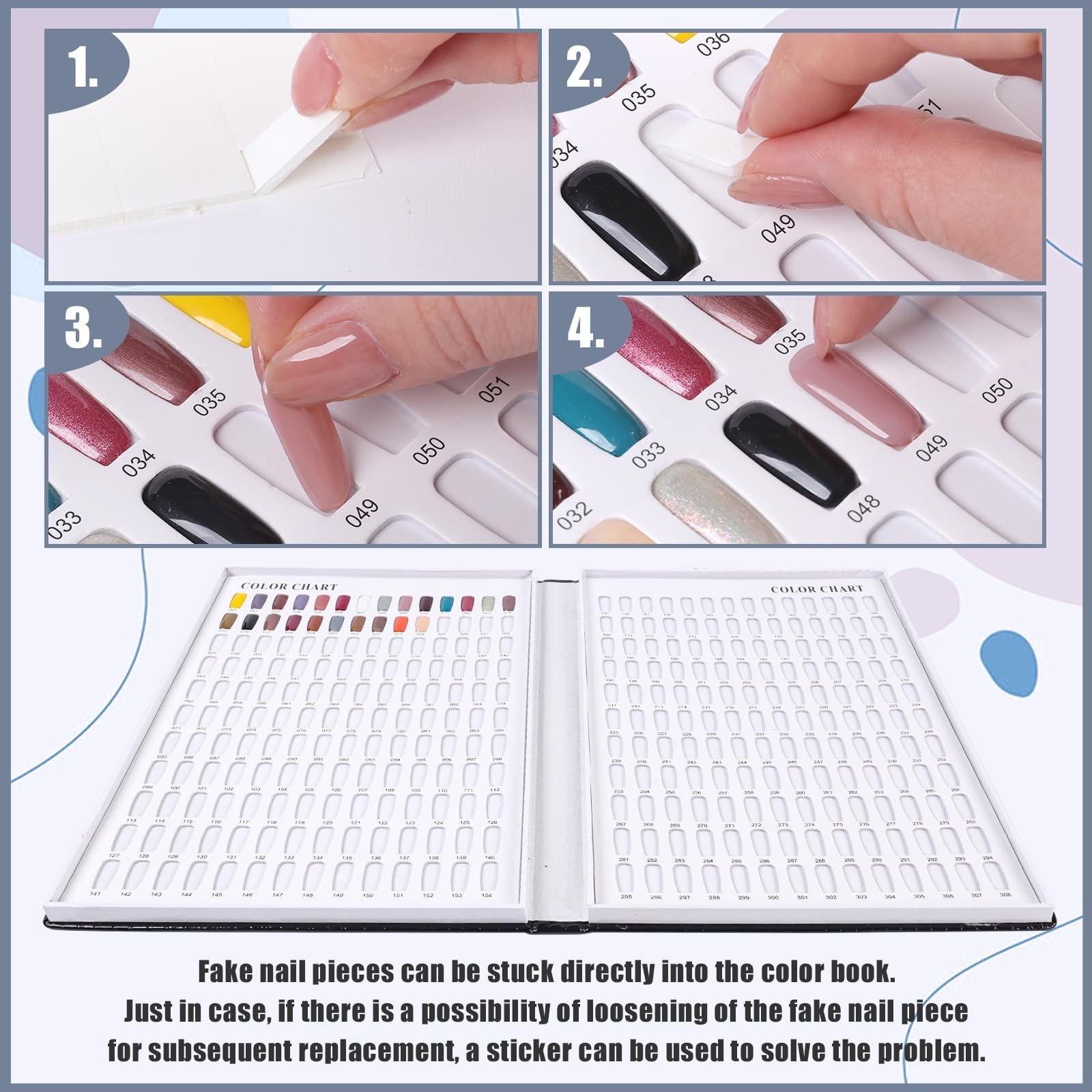 308 Colors Nail Swatches Book – 480 Nail Tips Display Chart for Gel Polish & Art