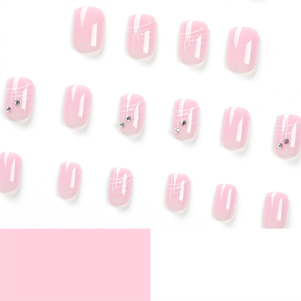 Glossy Pink Color False Nail Short Square Press on Nails for Nail Art 24pcs