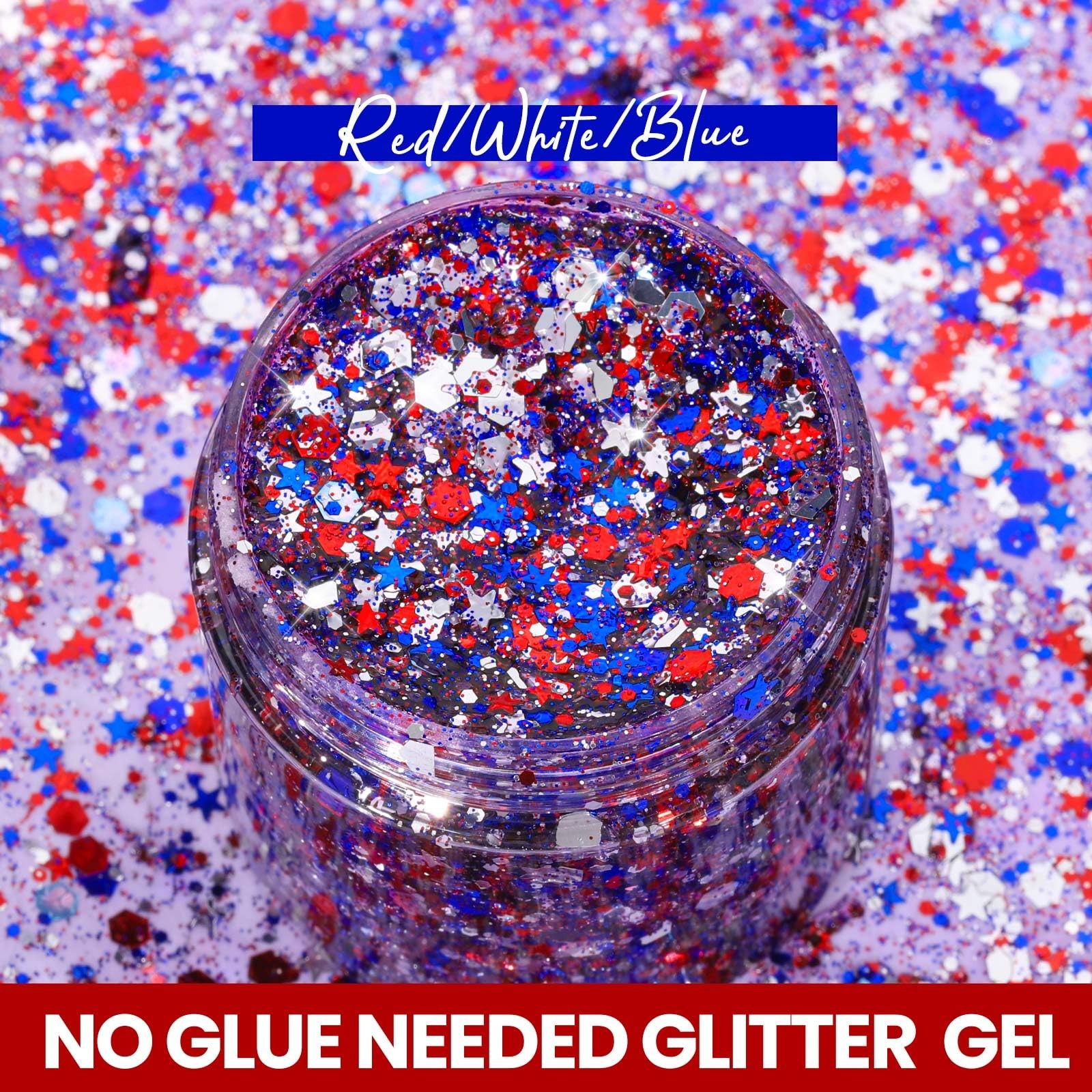 80g Red White and Blue Body Glitter Face Glitter Gel, 4th of July Accessories…