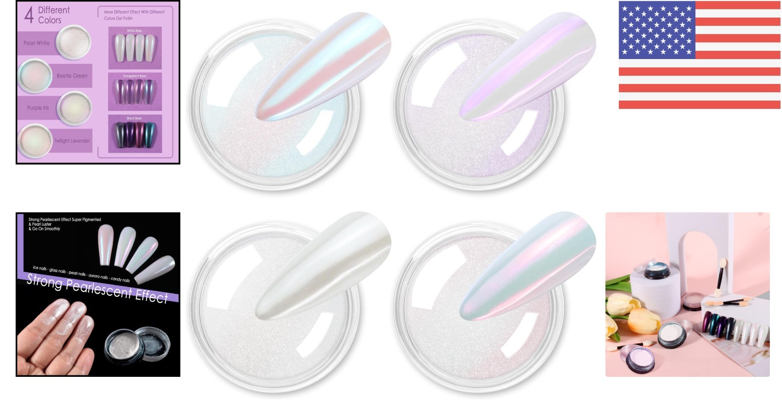 4-Color Chrome Nail Powder Set for Iridescent Mirror Effects – Ice Series