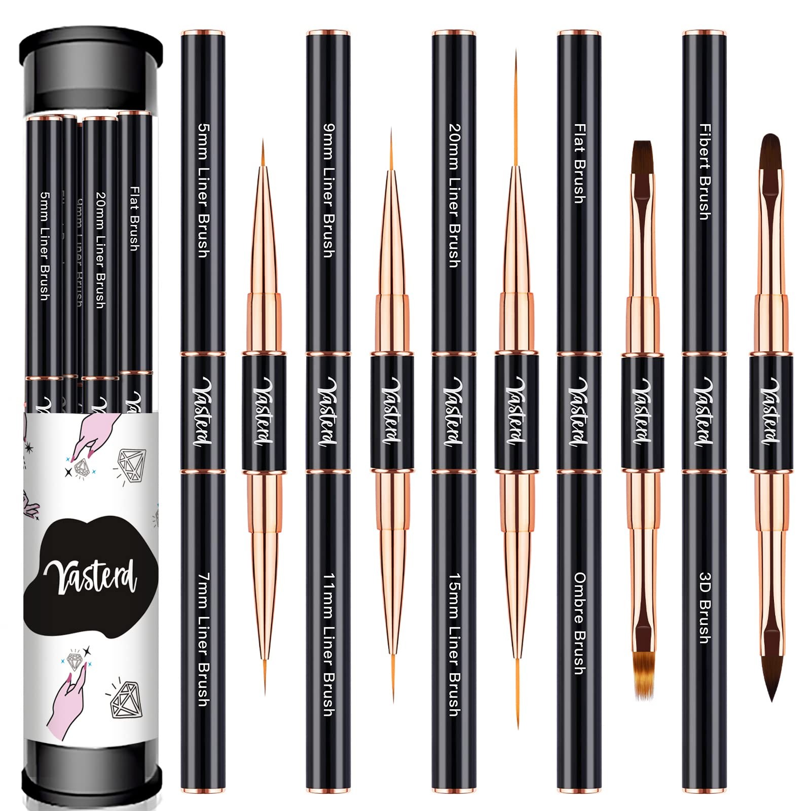 Yasterd Nail Art Brush Set Professional- 5pcs Double-Ended Nail Art Brushes f…