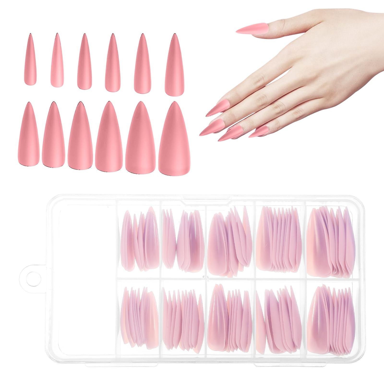 100 PCS Stiletto Press on Nails, Long Full Cover Press on Nails Matte Fake Na…